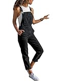 Tomwell Jeanslatzhose Damen Latzhose Jeans Hose Vintage Loose fit Jumpsuit Overall Blumen Denim Playsuit Romper B Schwarz Larg