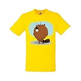T-Shirt Biber- Tier- ZÄHNE- Brown- SÄUGETIER in Gelb für Herren- Damen- Kinder- 104-5XL