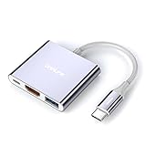 ÜnnLInk USB C auf HDMI Adapter,Multiport Typ C Adapter mit USB 3.0 + USB C 4K Ladeanschluss Digital Konverter USB C Hub kompatibel für MacBook, Chromebook Pixel und mehr Typ C Laptops (Silver)