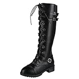 PMUYBHF Damen Stiefel Plattform Boots Gothic Modisch Gerade Langstiefel Keilabsatz Plateau Frauen High Heels Schwarz Sexy Hohe S