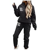 KIMODO Trainingsanzug Jogginganzug Freizeitanzug Kapuzenjacke Damen Hausanzug Set Sportanzug 2 Teilig Herbst Warme Hoodie Sweatshirt Langarm Reißverschluss Pullover Lange Hose (D-Schwarz, XL)