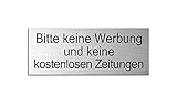 Briefkastenschild - Bitte Keine Werbung und Keine kostenlosen Zeitungen - | Material Aluminium glashart eloxiert | Edelstahlschilder-Optik | 66 x 25 mm | Ofform Design | Nr.28998-S