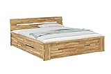 WOODLIVE DESIGN BY NATURE Massivholzbett Cassetta, 140 x 200 cm Stauraumbett aus Wildeiche, massives Holzbett mit Schubladen, hochwertiges Doppelbett mit Komforthöhe, N