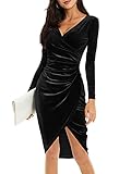 MSBASIC Abendkleid Langarm V Ausschnitt Damen Kleider Winter Cocktailkleid mit Ärmel Large, Schw