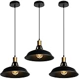 Retro Pendelleuchte, TOKIUS Ø27cm Hängelampe Vintage Industrial Style Metall Deckenleuchte E27 Fassung Hängeleuchte für Esszimmer Küche Restaurant (Schwarz, 3 Stücke)