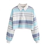 Crop Sweatshirt Damen Bauchfrei, Teenager Mädchen Falten Bluse Sport Tops Shirt Kragen Streetwear Oberteile Frauen Casual Kurzarm Lässiges T-Shirt Pullover Tunika Sweatshirt Mit Knöp