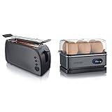 Arendo - Automatik Toaster Langschlitz - Defrost Funktion - wärmeisolierendes Gehäuse - Abnehmbarer Brötchenaufsatz - 1500W & Eierkocher Edelstahl mit Warmhaltefunktion - in Cool Grey