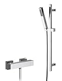 Hudson Reed SBS97BV1 Shower Bundle Sanford quadratisches Thermostatventil und rechteckige Gleitschienen-Kit mit Einzelfunktions-Handbrause, C