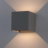 K-Bright 7W LED Wandleuchte Draussen/Innen,IP65, oben und unten Design Dekorative Wandlampe,Cube Wandbeleuchtung/Nachtlicht,Dunkelgraue, Warmweiß