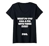 Damen Lustiger Papa-Witz über Schweine Wortspiel T-Shirt mit V