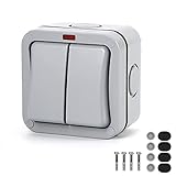 Outinhao Universalschalter, Lichtschalter für den Außenbereich, IP66 Waterproof switch, Mit Unabhängigem Schalter Und Kontrollleuchte, Entsprechen Feuchtraum S