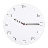 ENCOFT Holz Wanduhr, Runde Stille Uhr, Moderne Schlanke Wanduhr, Basics Traditionelle Wanduhr, Geräuschlos Nicht Tickende für Haus Wohnzimmer Küche Schlafzimmer(30cm,5mm Stärke-Weiß,Arabische Ziffern)