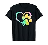 02 Hundepfotenabdruck, Retro-Stil, 70er-Jahre-Stil, Batikdesign, Regenbogenfarben, für Hundeliebhaber T-S