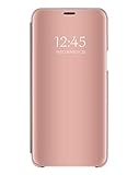 Bakicey Handyhülle für Samsung Galaxy Note 8, Spiegel Hülle PU Leder mit Standfunktion Anti Kratzern Clear View Flip Schutzhülle für Samsung Galaxy Note 8 (Roségold)