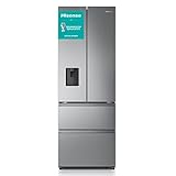 Hisense RF632N4WIE French Door Kühl-Gefrierkombination/ NoFrostPlus/ Inverter-Kompressor/ Wasserspender/ CrispZone/ 200 cm/ Kühlteil 336 l/ Gefrierteil 149 l/ 38 dB/ 295 kWh/ Jahr/ Inox-Look