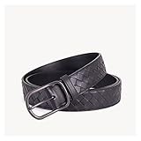 Qqiao Luxus-Designer-Gürtel, klassischer Herren-Gürtel, Kuh-Echtleder, Vintage-Stil, mit Dornschließe, lässiger Business-Gürtel, Länge: 110 cm, Farbe: Schw