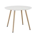 H.J WeDoo MDF Runder Esstisch Buchenholz Esszimmer Tisch Küchentisch Holztisch, 80 * 80 * 75 cm, 4 Beine Natur, Weiß