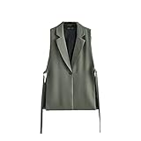 Damen Freizeitweste mit seitlichem Schlitz, V-Ausschnitt, Ein-Knopf, Vintage-Stil, ärmellos, schickes Oberteil, grau, 38