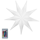 STARBALL COLOR | Weihnachtsstern beleuchtet'Anemone' | leuchtet in 16 Farben mit Fernbedinung einstellbar | 60 cm | mit Befestigungsset | LED | mit USB Anschluss | 4 m Kabellänge | Dimmb