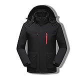 OPINGGU Beheizte Jacke für den Außenbereich, USB-Infrarot-Fieber-Windjacke, lange Ärmel, Kapuze, winddicht, wasserdicht, für Damen und Herren, Bergsteigerbekleidung, schwarz, Größe XL