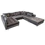 riess-ambiente.de Modernes XXL Sofa Kent 305cm grau Federkern inkl. Hocker und Kissen Couch in U-Form Wohnlandschaft Couchg