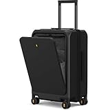 LEVEL8 Handgepäck Koffer Trolley 20', USB Charging Port Koffer Groß mit Front Laptopfach, Hartschalen-Reisekoffer mit 8 Spinner Rädern, TSA Lock(Schwarz,57cm,38L)