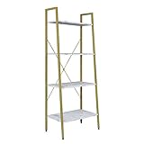 EUGAD 0023ZWJ Standregal Bücherregal Metallregal Leiterregal Stufenregal Multifunktionale Regal Industrie Design MDF Metall 60x35x148cm, Golden+Weißer M