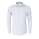 HUIWU Herren Büro Shirts Hemd Langarm Button Down Kariert Kent-Kragen Regular Fit Polohemd Poloshirts Businesshemden Herbst Winter Casual Henley Shirt Einfarbig Baumwolle Freizeithemd Lang