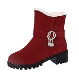 Xmiral Damen Schneestiefel Winter Warme Baumwollstiefel Plüsch Kurze Stiefel Mit Blockabsatz (Rot, 39)