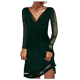 Hirolan A Linien Kleid Damen Sexy Retro Kleider Minikleid Langarm Boho Kleider Spitzenkleider V-Ausschnitt Festlich Kleider Gothic Kleider Durchsichiges Kleid Chiffonkleid Damen Abendk