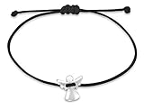 Nuoli® Schutzengel Armband Damen Silber (verstellbar bis 20cm) Engel Armbändchen für Frauen & Mädchen, aus schwarzem Stoff mit Metall Anhäng