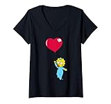 Damen The Simpsons Maggie Heart Balloon Valentine's Day T-Shirt mit V