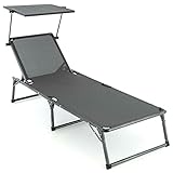 DXXWANG XXL Sonnenliege mit Sonnendach Schwarz 193x67x32 cm Alu Campingliege klappb