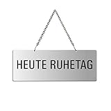 Schild Hängeschild Kettenschild - Heute Ruhetag | Melamin grau | Text einseitig | 175x65 mm | Nr.31019-G