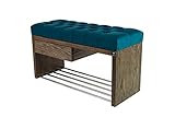 EMRA WOOD M-DEKO LPS-1 Sitzbank Schuhbank Chesterfield Gesteppt mit Schublade Bezug aus Türkisem Velours Gestell aus Holz Nach Maß (Höhe 55cm Tiefe 40cm, 105)