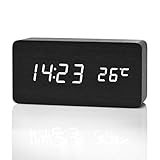 KUNSE Alarm Clock Licht Wooden VST Creatives Thermometer Digital Display Voice Control-Weiß