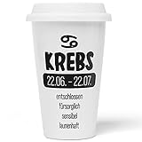 JUNIWORDS To-Go Becher mit Deckel, Sternzeichen Krebs, entschlossen fürsorglich sensib