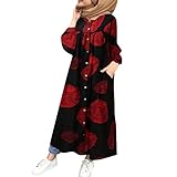 MNRIUOCII Frauen Vintage Hemd Kleid Button-Down Langarm Casual Lose Blumenkleid Langes Maxikleider Baggy Kaftan Strandkleider Tunika Kleid Etuik