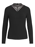 Vila Damen Visolitta Rib Lace L/S Top/Su - Noos Bluse, Schwarz, S EU