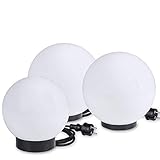 Kugelleuchten 3er SET, Gartenbeleuchtung 15 cm, 20 cm & 25 cm Ø, Außenleuchten, weiße Gartenlampen, Innen & Außen, Gartenkugeln für Energiesparlampen E27 & LED - 230 V & 20W, Kugellampen mit IP44