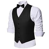 Coucoland Herren Weste Anzugweste V Ausschnitt Ärmellose Sakko Blazer Top Weste mit 5 Knöpfen Slim Regular Fit Herrenweste Smoking Frack Anzug Weste für Alltag Business Hochzeit (Schwarz, L)