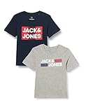 JACK&JONES JUNIOR Jungen JJECORP Logo Tee SS Crew Neck 2PK JR T-Shirt, Navy Blazer/Pack:Navy Blazer Play + LGM Play, 152