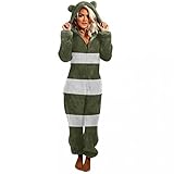 GFGHH Damen Jumpsuit Fleece Einteiler Overall Anzug Flauschig Jumpsuit flauschig und kuschelig weich warm Ganzkörperanzug Pyjama Schlafanzug Trainingsanzug Hausanzug Mit Kapuze W