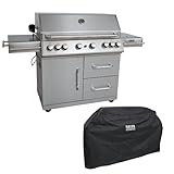 Mayer Barbecue ZUNDA Gasgrill MGG-362 Master, 6 Brenner, Backburner & Seitenbrenner, 100% Edelstahl, inkl. Gasdruckregler 50 mbar & Gasschlauch (1,5 m)