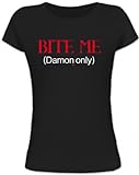 Shirtstreet24, BITE ME (Damon Only), Vampir Vampire Lady/Girlie Funshirt Fun T-Shirt, Größe: M,schw