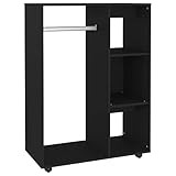 vidaXL Kleiderschrank mit offenem Fach 3 seitlichen Ablagen Rollen Garderobenschrank Garderobe Schlafzimmer Schrank Schwarz 80x40x110cm Spanp