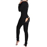 Schlafanzug Damen Baumwolle, Overall Damen Elegant Schwarz Damen Strampler Einteiler Schlafanzug Damen Xs Pyjama Damen Lang Baumwolle Schwarz Mit Funktionale Geknöpfte Klappe Schlafanzug