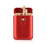 ErZhuiZi 2-in-1 Zigarettenschachtel mit Feuerzeug Zigarettenbox Leichtes und Elegantes Design USB-Feuerzeug Flammenloses Winddichtes,R