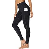 TOPLUS Damen Sport Leggings Yogahosen mit 2 Taschen, Schwarz Sporthose Yogahose Streetw