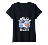 Damen Moin ihr Spacken Norden Möwen Norddeutsch Plattdeutsch T-Shirt mit V